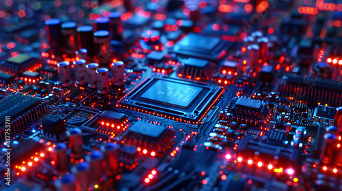 Detailed Close-Up of Modern High-Tech Motherboard with Circuitry and Components