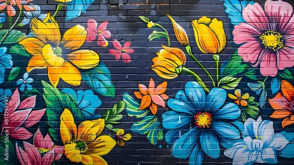 Naklejka premium Vibrant Street Art of Floral Mural on Urban Wall