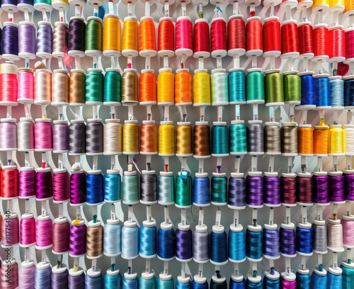colorful spools of thread arranged neatly