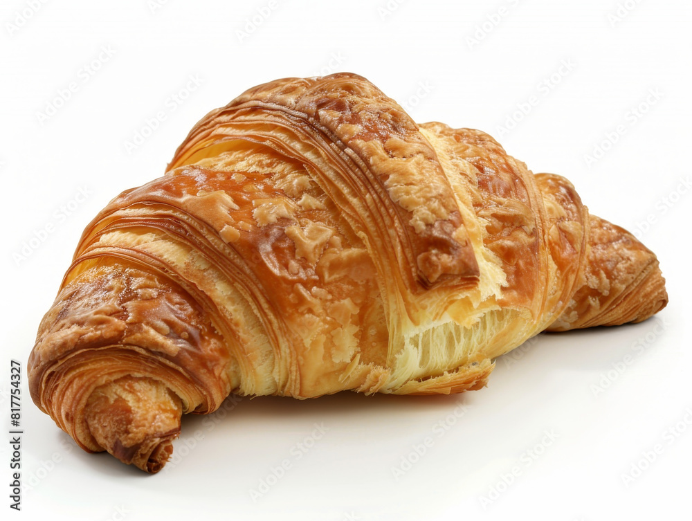 A croissant is sitting on a white background A croissant is sitting on a white background