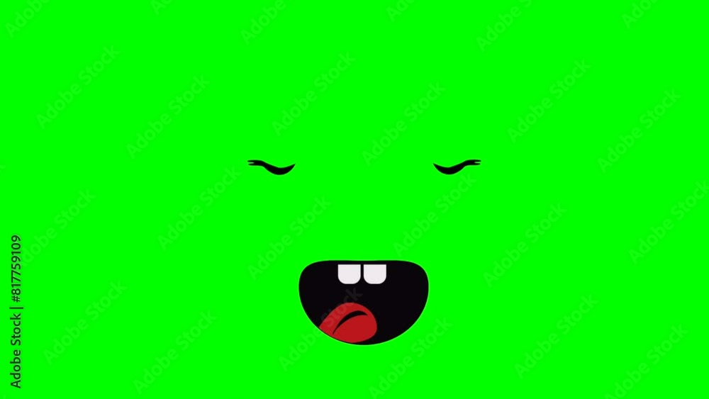 Cartoon eyes and talking mouth or funny face for green screen insert, chroma key green screen motion graphics stock video 3D animation. Ultra high resolution.