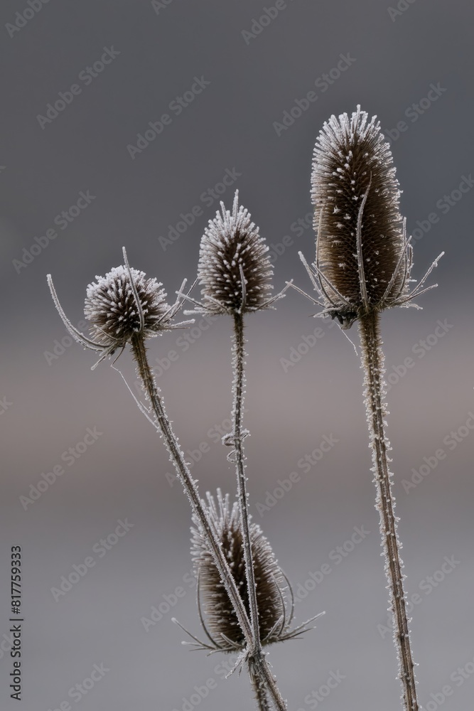 Thistles standing in a sunny meadow in front of a backdrop of a cloudy sky Thistles standing in a sunny meadow in front of a backdrop of a cloudy sky