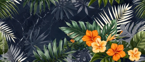 tropical leaves and flowers background