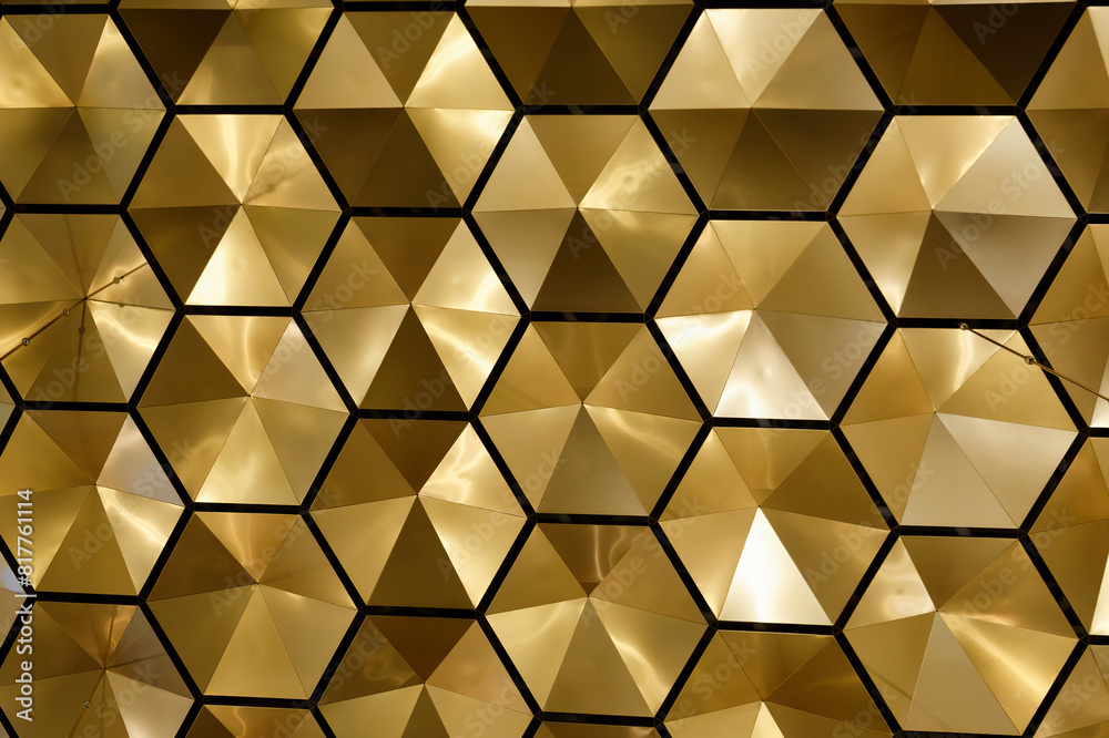 ceiling with black edges hexagonal panels and golden triangular faces ceiling with black edges hexagonal panels and golden triangular faces