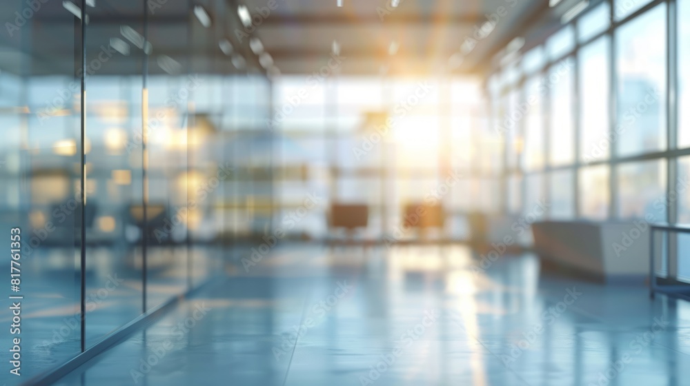 Beautiful blurred background of a light modern office interior with panoramic windows and beautiful lighting. Beautiful blurred background of a light modern office interior with panoramic windows and beautiful lighting.