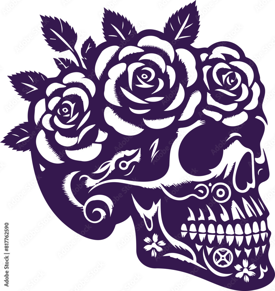 Stylized floral skull in vector stencil