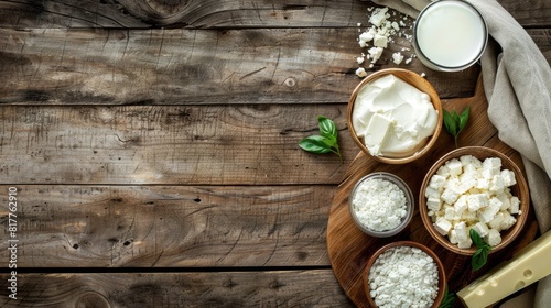 dairy products and cheese on the table. selective focus