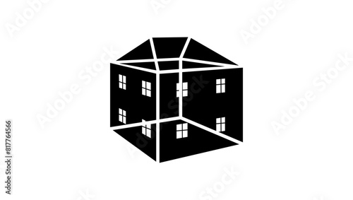 Public building emblem, black isolated silhouette
