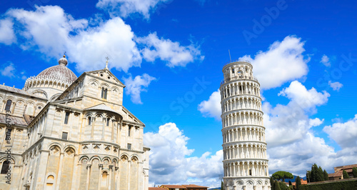 The Landmark of travel in Italy with the Leaning tower of Pisa, Italy. at Sunset sky scene in the city of Pisa,Italy photo