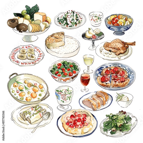 An illustration of a table full of delicious food