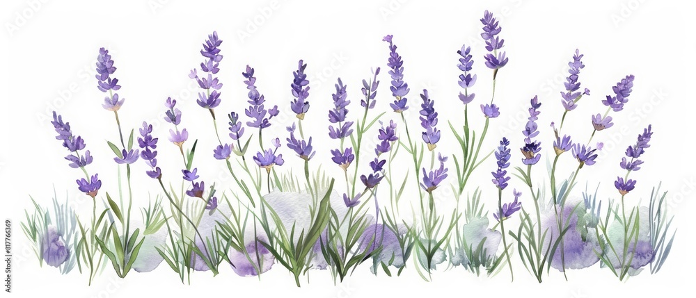 A set of watercolor of a field of lavender swaying in the breeze, soothing and mesmerizing, Clipart isolated minimal with white background