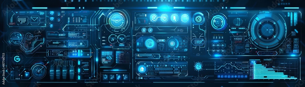 An illustrated digital interface with glowing blue circuit patterns and various abstract technological elements The background features a clean gradient from dark to light blue An illustrated digital interface with glowing blue circuit patterns and various abstract technological elements The background features a clean gradient from dark to light blue