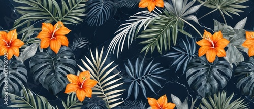 Wallpaper Mural tropical leaves and flowers background Torontodigital.ca