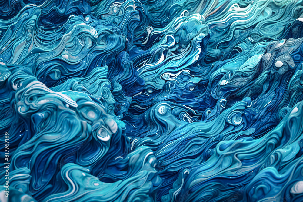A blue and white swirl of paint with a lot of white dots A blue and white swirl of paint with a lot of white dots