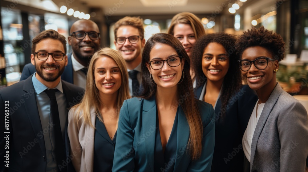 Diverse Group of Accountants Smiling in Modern Office Setting Diverse Group of Accountants Smiling in Modern Office Setting