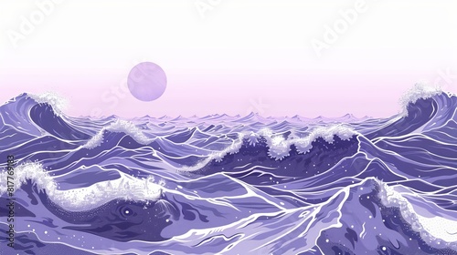 Fototapeta Naklejka Na Ścianę i Meble -  A computer generated image of a large body of water with a large wave and a small moon in the sky
