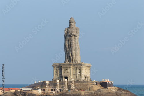 Photography Beautiful Statue of Tamil Poet and Philosopher Thiruvalluvar, built in sea of 41meter Tall, Kanyakumari, Tamil Nadu, India