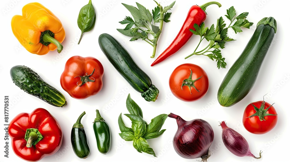 vegetables on white background top view place for text