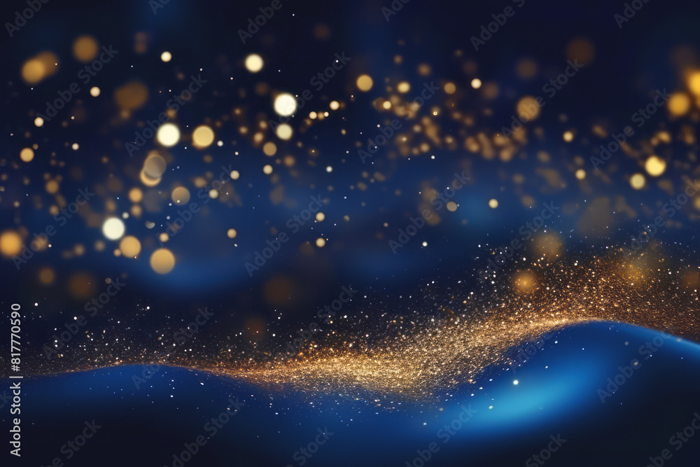 Golden abstract bokeh on blue background. Celebrating Christmas, New Year or other holidays. Golden abstract bokeh on blue background. Celebrating Christmas, New Year or other holidays.