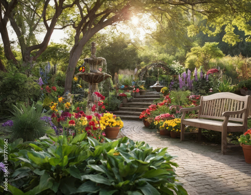 La panchina, avvolta dai fiori, invita a sedersi e godersi la bellezza del giardino.
 photo