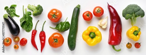 vegetables on white background top view place for text