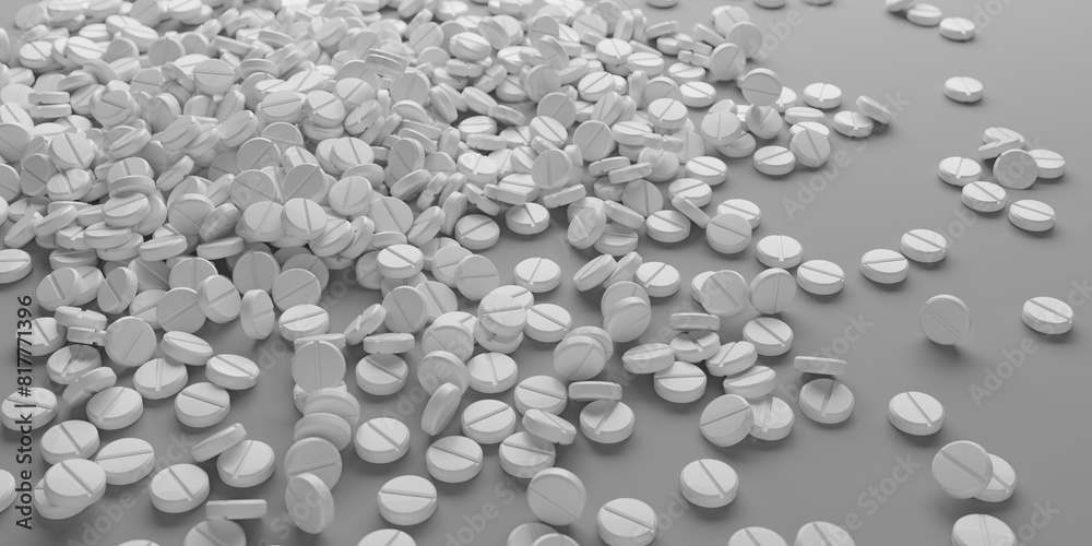 Abstract bunch of medicine pills on a white background