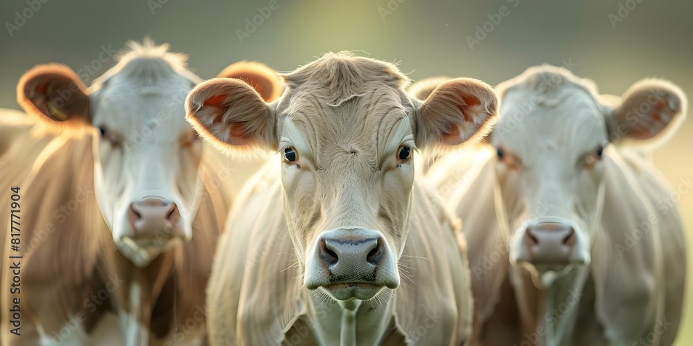 Portrait of adult cows with blurred background viewed from the front. Concept Cows, Portraits, Farm Animals, Front View, Blurred Background Portrait of adult cows with blurred background viewed from the front. Concept Cows, Portraits, Farm Animals, Front View, Blurred Background