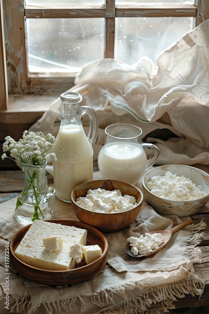dairy products and cheese on the table. selective focus dairy products and cheese on the table. selective focus