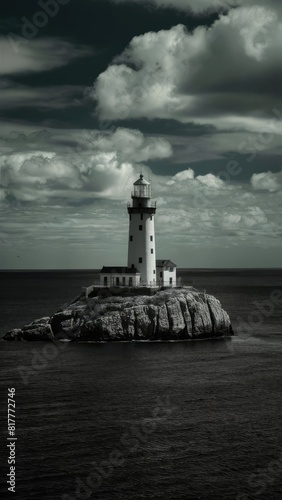 Serene Sea Sentinel Against Storm Clouds