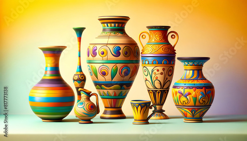 A Legacy in Clay: Download This 3D Scene - Ancient Greek Pottery Collection, From Antiquity to Art: 3D Render - Exquisite Set of Ancient Greek Vases