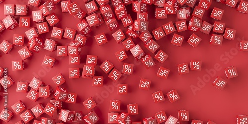 Sale Discount Concept. Bunch of Red Percentage Cubes