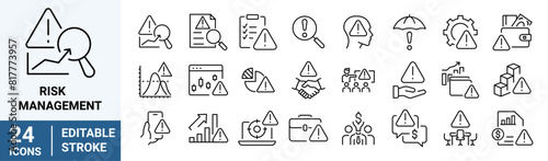 Risk Management web line icon. Risk analysis, risk investment, minimizing losses, plan, low cost, collection. Vector illustration.