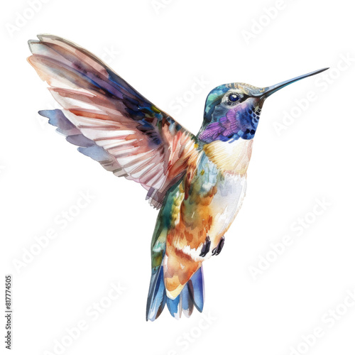 Hummingbird  Bird Illustration. Watercolor Style. AI Generated