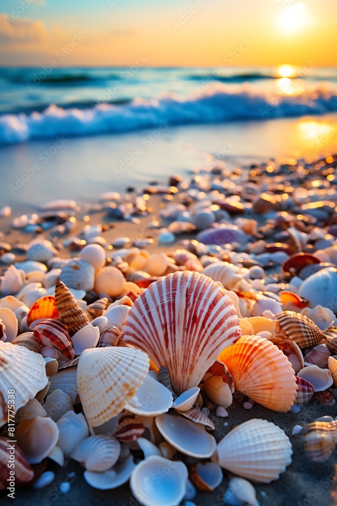Collecting seashells by the shore selective focus, natures treasures vibrant Blend mode beach sand Collecting seashells by the shore selective focus, natures treasures vibrant Blend mode beach sand