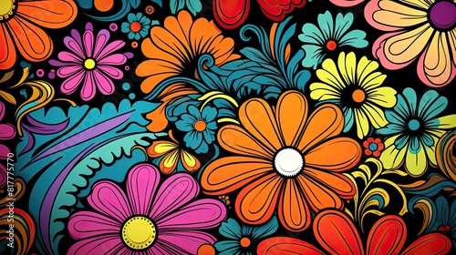 Retro floral print in vibrant colors © Rantau