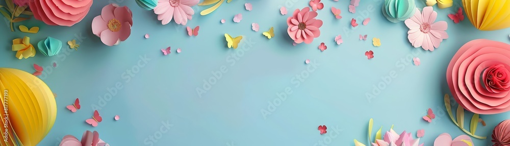 Featuring a colorful paper flowers mockup, this creative template of a birthday celebration elevates the event, blank frame template sharpened with large copy space