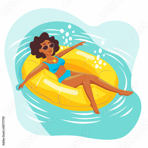 vector black girl on an inflatable ring flat style .Generative AI © Dzmitry