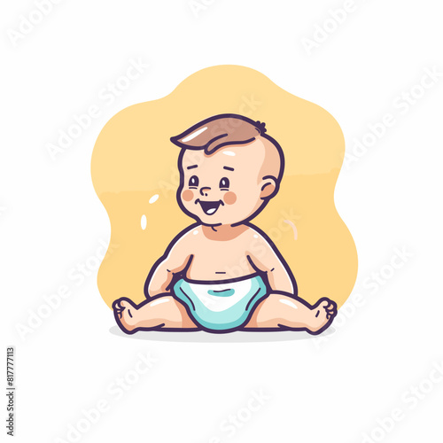 vector baby in diaper flat style .Generative AI