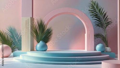 pastel colorful background with podium stage