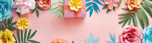 Featuring a colorful paper flowers mockup, this creative template of a birthday celebration elevates the event, blank frame template sharpened with large copy space photo