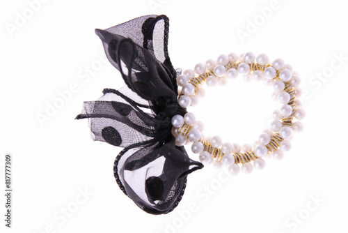 Hair scrunchie with pearls and bow photo