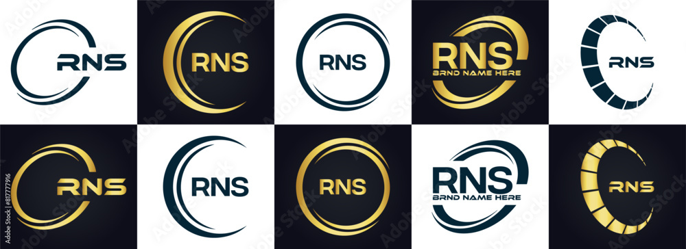 Naklejka premium RNS logo. R N S design. White RNS letter. RNS, R N S letter logo design. R N S letter logo design in FIVE, FOUR, THREE, style. letter logo set in one artboard. R N S letter logo vector design.