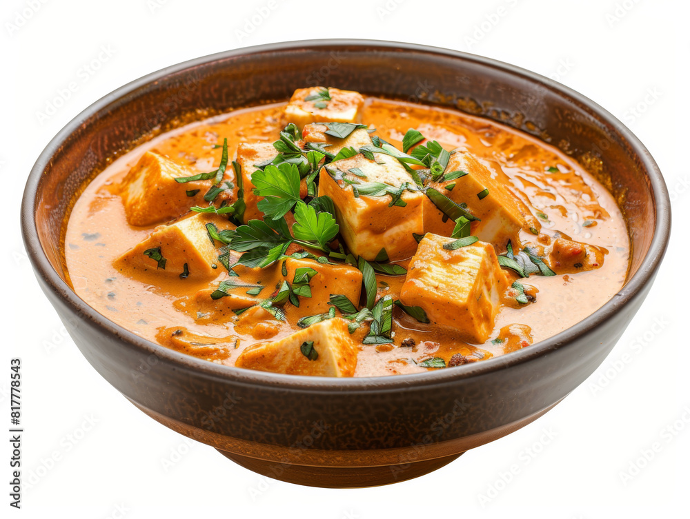 A bowl of food with a creamy red sauce and a garnish of parsley A bowl of food with a creamy red sauce and a garnish of parsley