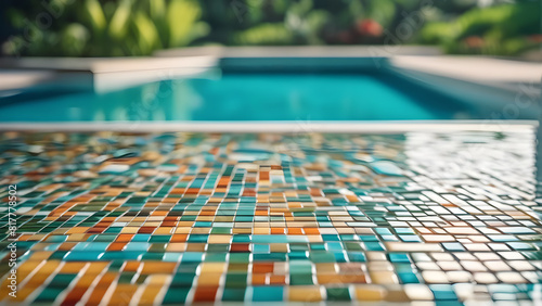 close up of tiles at swimming pool, square shaped tile background, ai generated