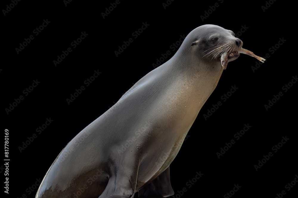 Fototapeta premium Black and white seal resting against a black background