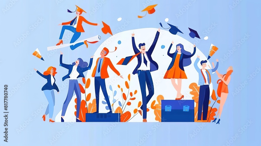 A group of diverse college graduates celebrate their commencement