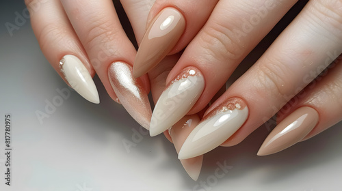 Close up to woman hands with elegant manicure