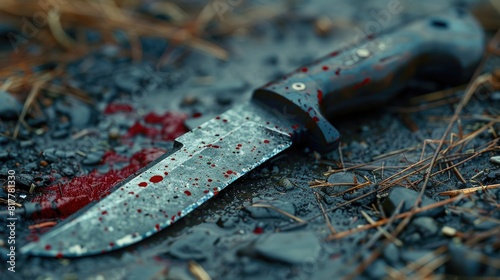 Knife with blood on ground