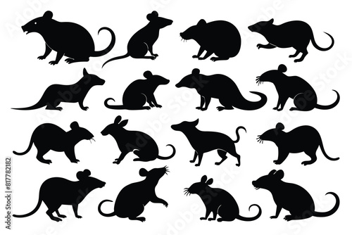 Set of rat Silhouette Design with white Background and Vector Illustration