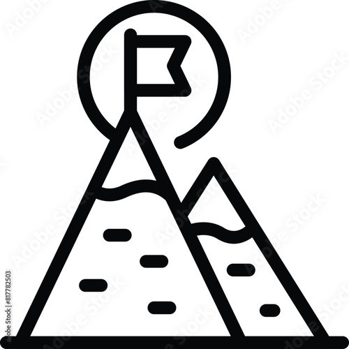 Simple black outline of a mountain range with a flag at the summit, symbolizing achievement and adventure